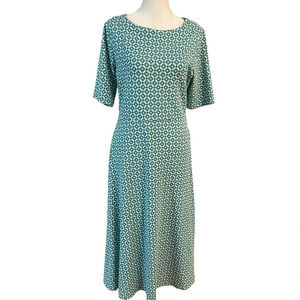 Croft & Barrow Stretch Fit & Flare Dress Size M Teal White Boatneck Stretch Work